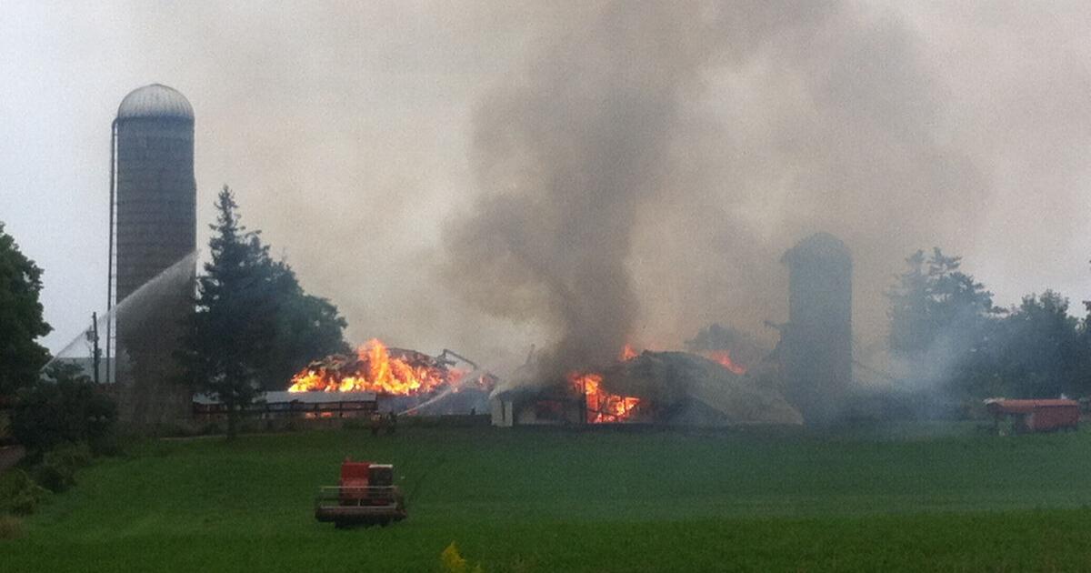 Barn collapses after raging fire north of Guelph Lake