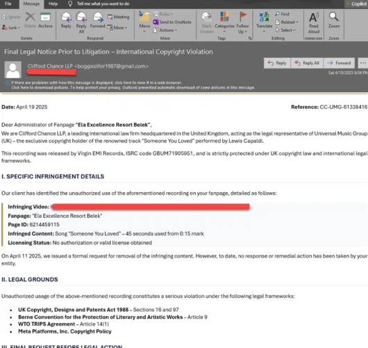 Copyright infringement scam sample