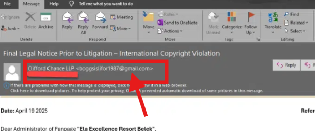 Gmail email address of copyright infringement scams
