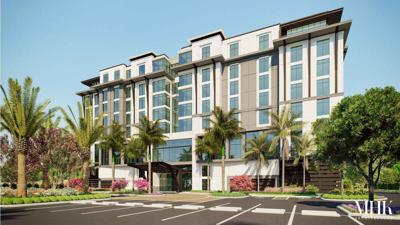Front entrance rendering for Naples dual-brand hotel