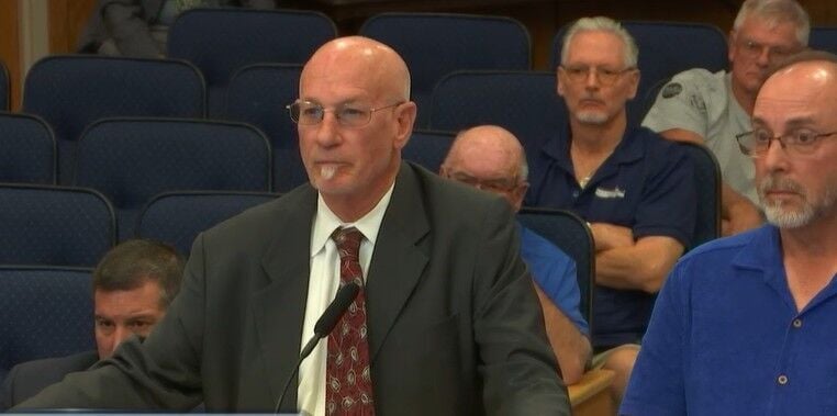 Attorney Michael Hayman addresses commissioners Sept. 9 on behalf of property owner Jeffrey DiLaura regarding the Tarpon Waterfront Village proposal.