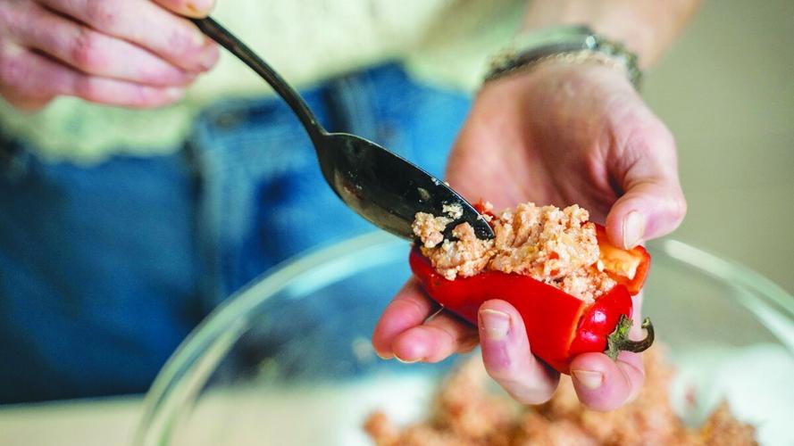 Filling the peppers