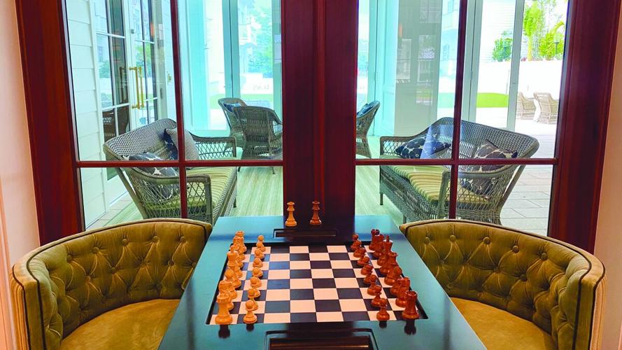 Hotel lounge includes games and social spaces