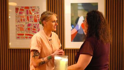 Chef Kayla Pfeifer chats witha fan