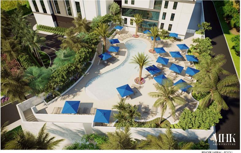 Dual brand hotel aerial of pool