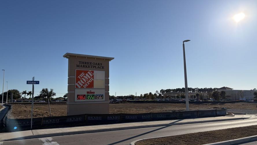 A vacant parcel at Three Oaks Marketplace marks the planned site of a new Chick-fil-A at the northwest corner of Alico Road and Three Oaks Parkway. The project includes a dual drive-thru and expanded seating.
