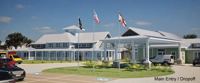 Rendering shows entrance to Collier veterans home