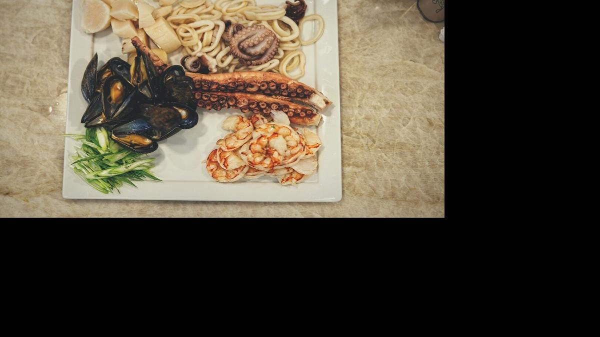 Plate of seafood components