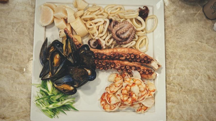 Plate of seafood components