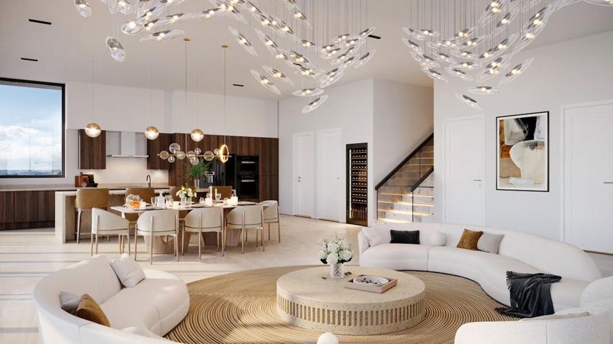 Penthouse interiors emphasize open living