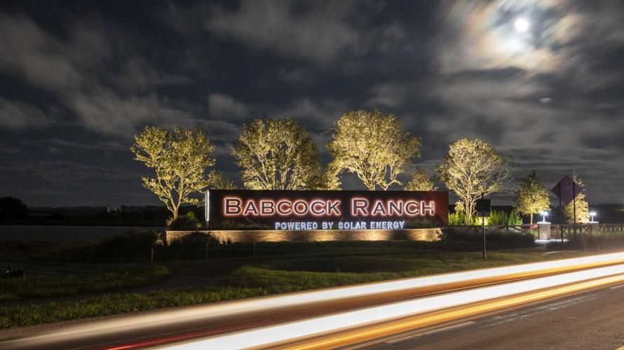 Babcock Ranch entrance at night