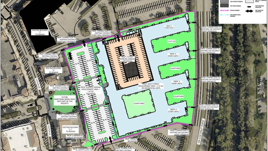 Coconut Point apartment site plan shows 355 units and parking garage
