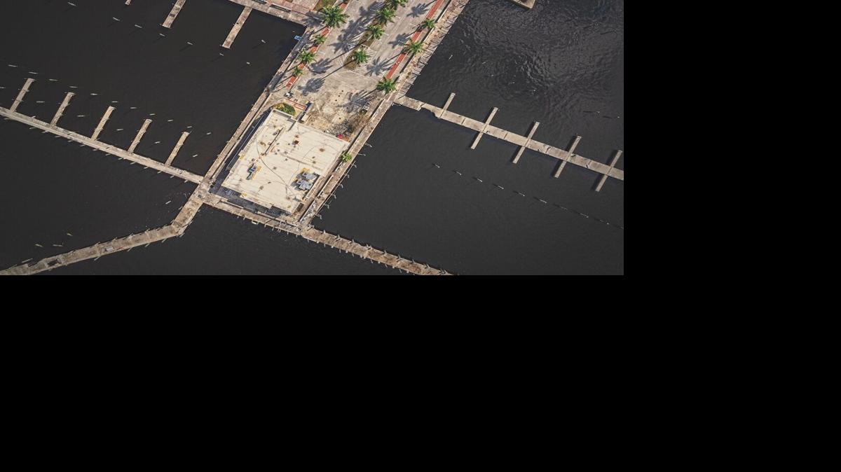 Aerial view shows scope of marina project