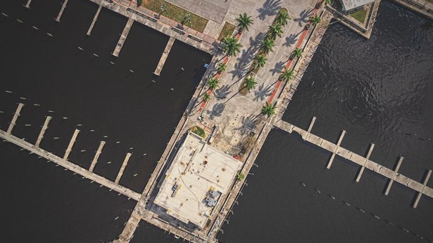 Aerial view shows scope of marina project