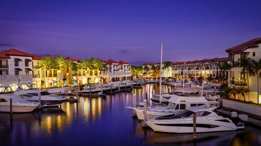 Naples Bay Resort overlooks waterfront marina