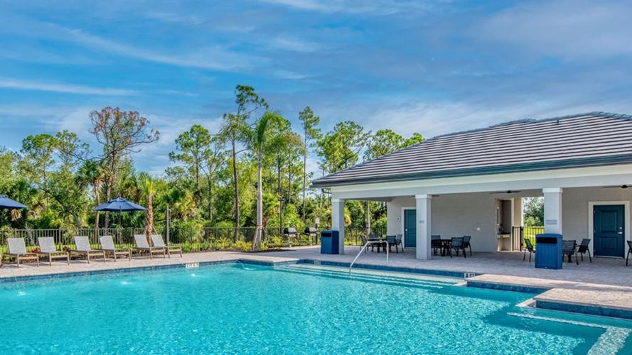 A rendering shows the planned amenity campus at Cassia Bay, a 222-home PulteGroup community proposed off Burnt Store Road in Punta Gorda. The development will include a pool, cabana building, fitness center and pickleball courts.