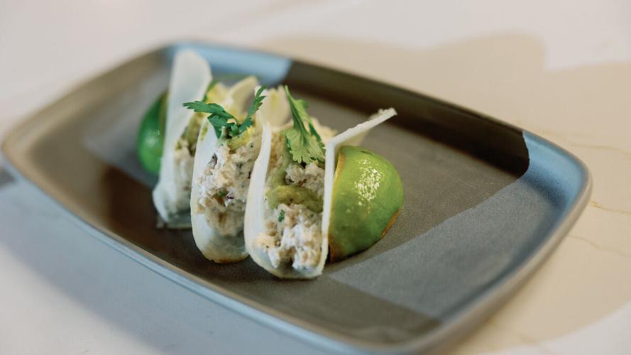 Blue crab tacos with poblano cream at Vybe