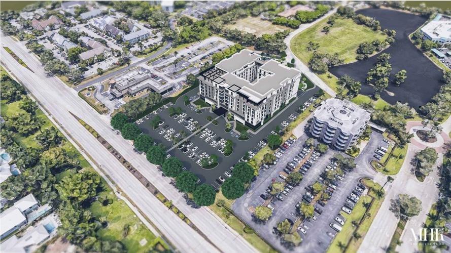 8-story hotel aerial