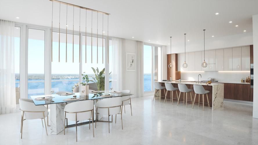 Open-concept design highlights kitchen, dining