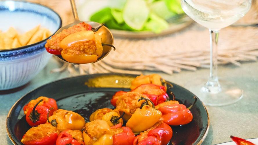 Mortadella stuffed peppers ready to serve