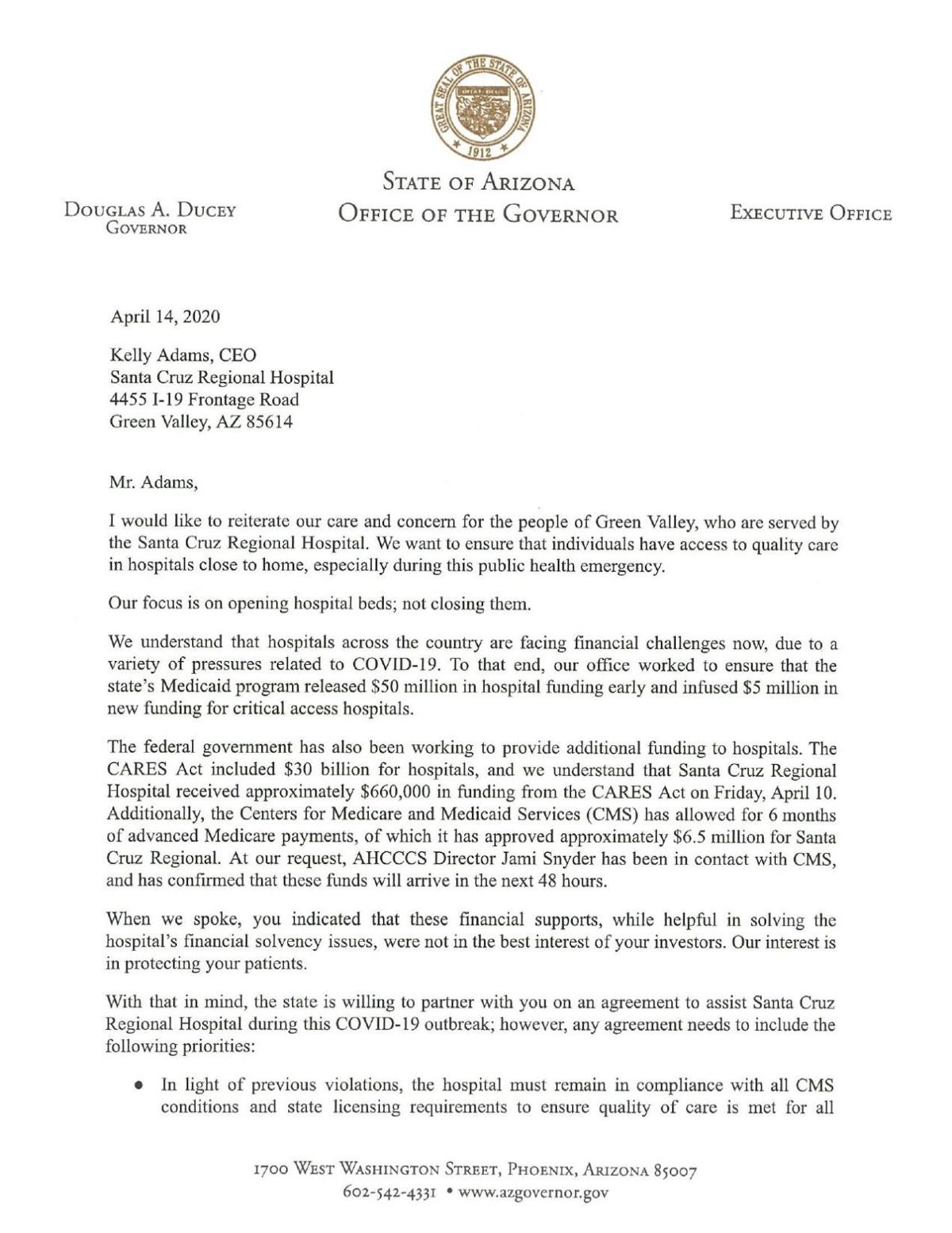 Letter to Santa Cruz Valley Regional Hospital | | gvnews.com