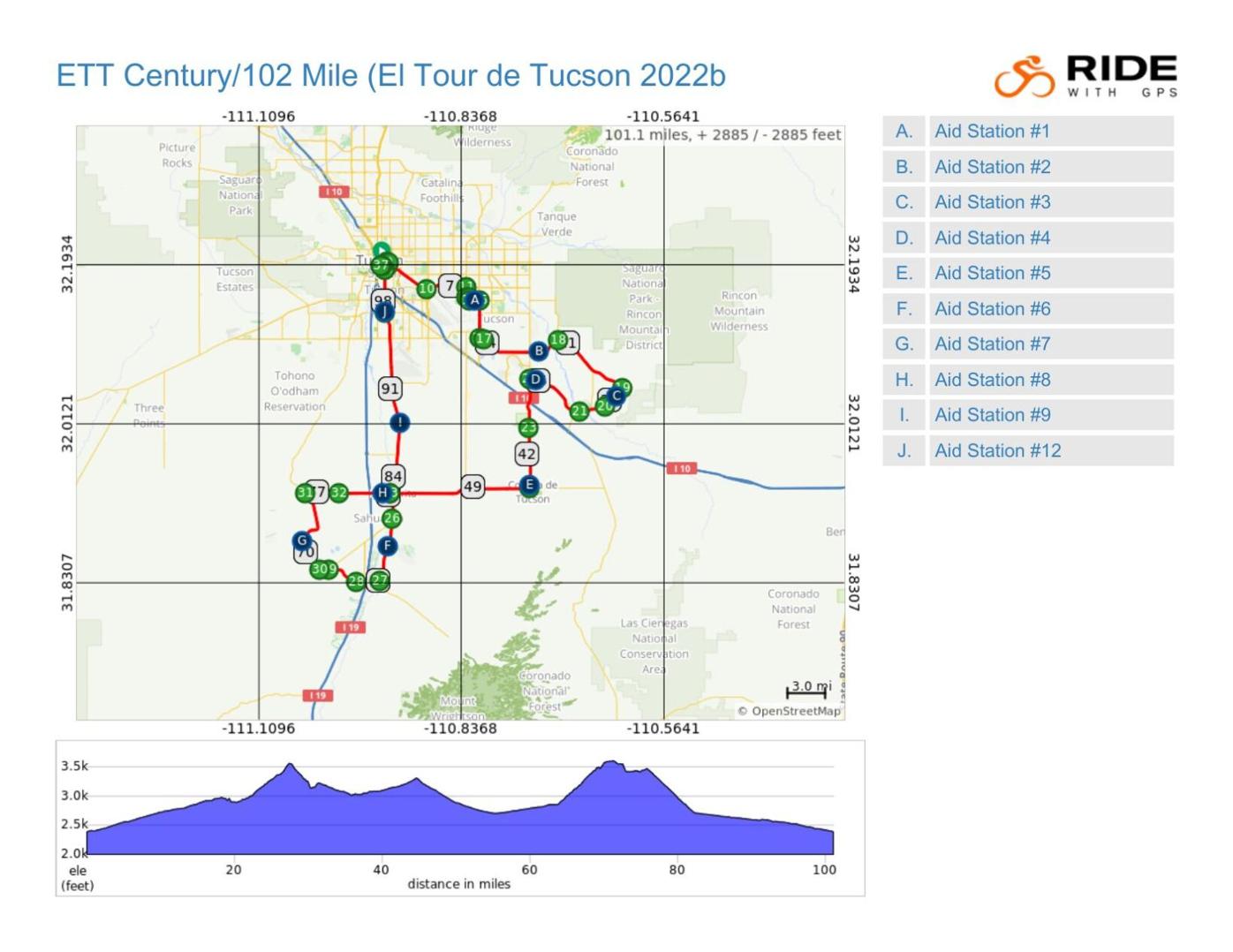 102Mile Route El Tour de Tucson 2022