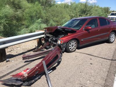 car after crash guard rail gvnews valley interstate struck damage done wednesday morning