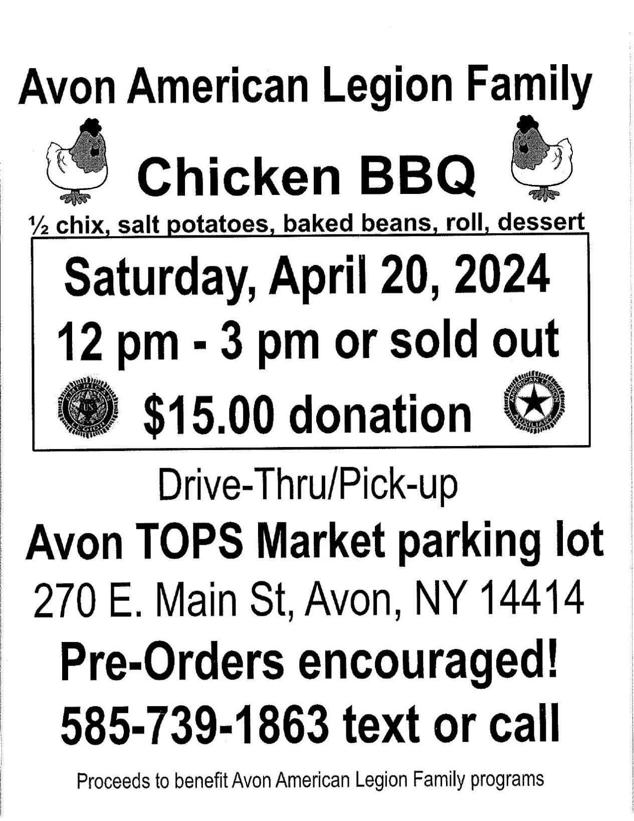 Avon American Legion Family Chicken BBQ