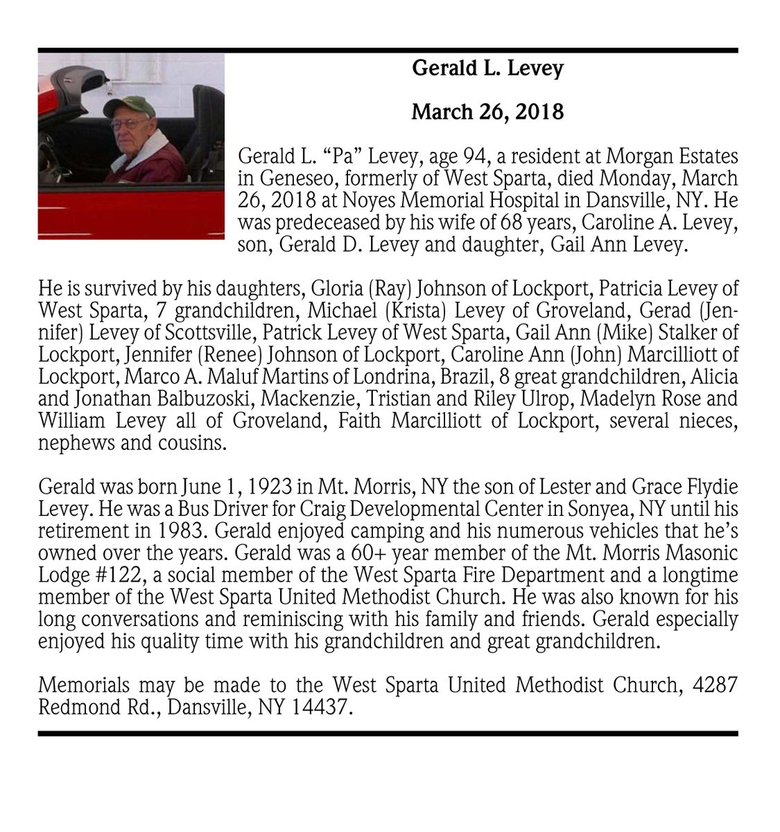 Gerald L Levey March 26 18 Passages Obituaries Gvpennysaver Com