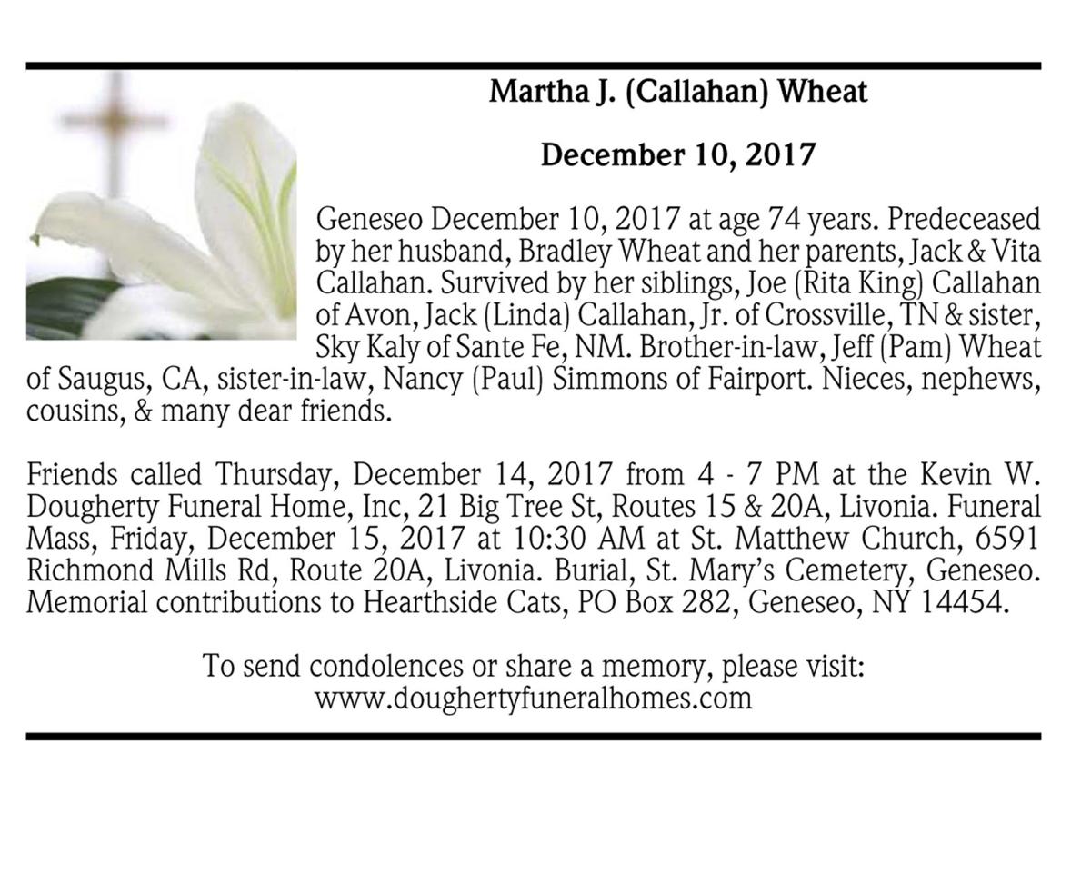 Martha J Callahan Wheat December 10 2017 Passages