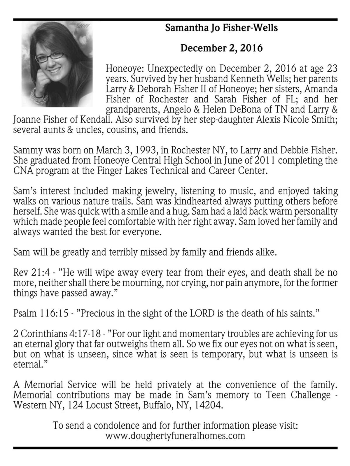 Hometown Auto Sales >> Samantha Jo Fisher-Wells ~ December 2, 2016 | Passages ... Hometown Auto Sales >> Samantha Jo Fisher-Wells ~ December 2, 2016 | Passages ...