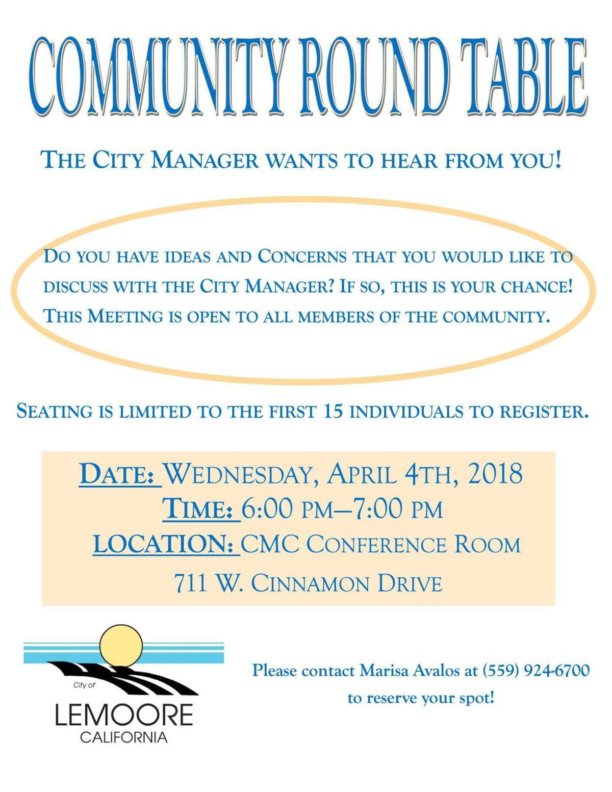 City Manager Welcomes Discussion Lemoore Hanfordsentinel Com Roundtable