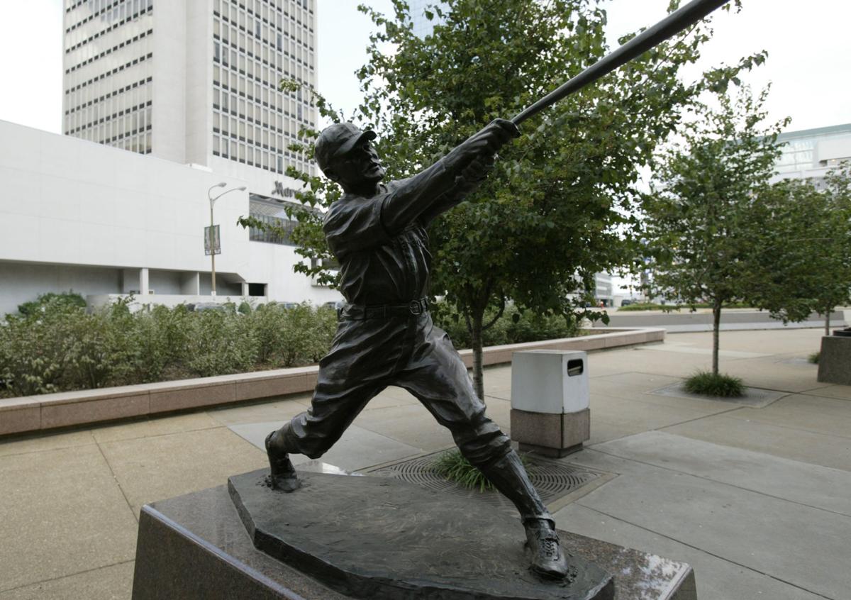 Statue of Rogers Hornsby of the St. Louis Cardinals outside of Busch Stadium on July 18, 2004 in St. Louis, Mo.