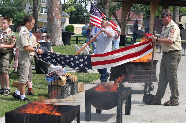 Legion Post Troop Pay Homage To Old, Flag Retirement Fire Pit