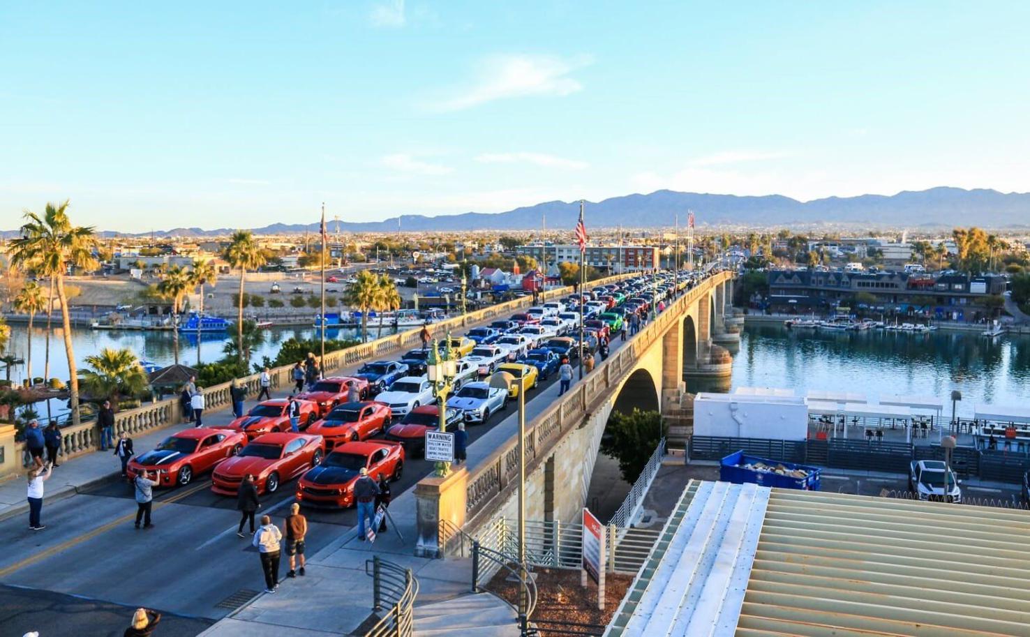 10th Annual Camaros on the Bridge All lined up for an