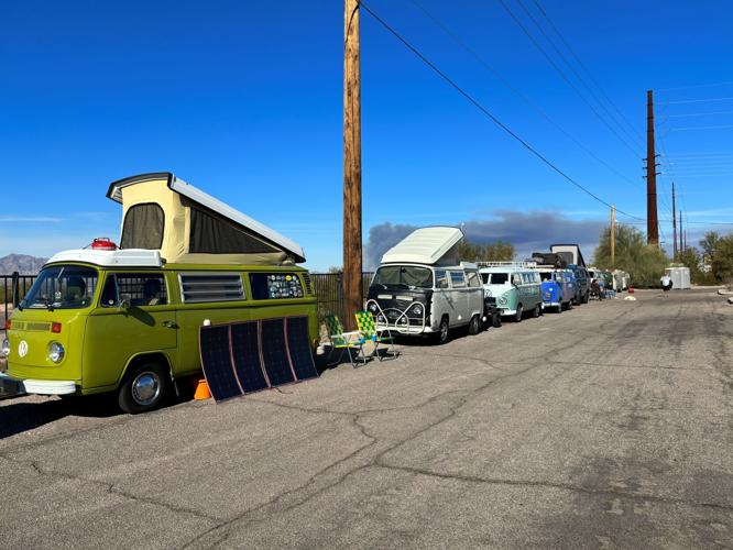 Buses line up ahead of the four-day Bus by the Bridge event