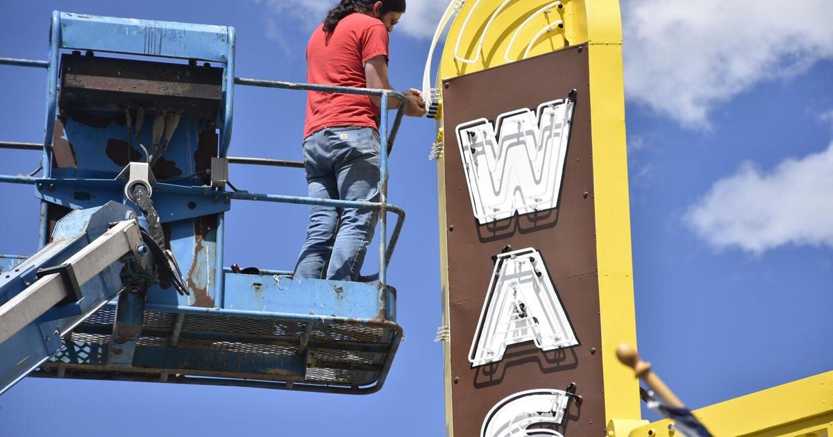 Neon bender returning light and color to Washoe Theatre marquee Jul 14, 2026 1 hr ago