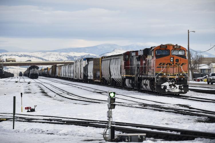 A BNSF train sits on the tracks near the Helena depot on Tuesday.