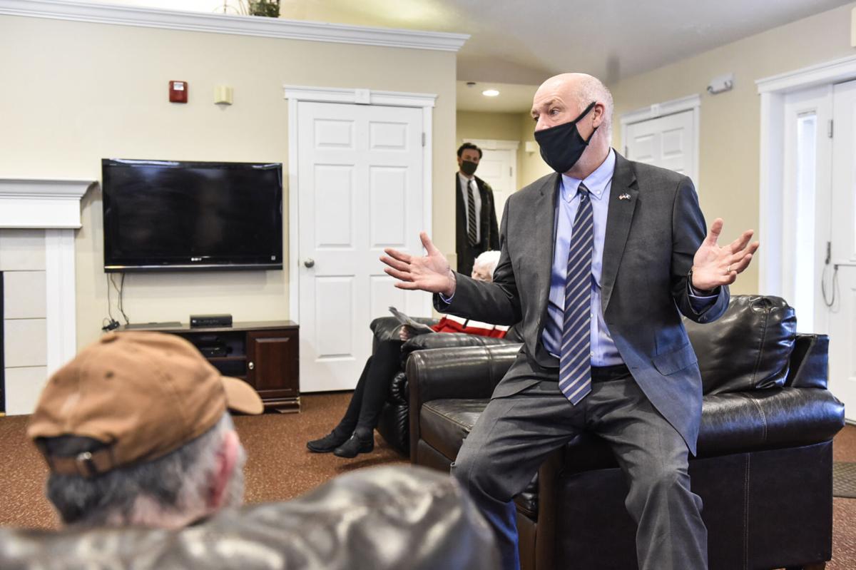 Gov. Greg Gianforte talks with residents of Renaissance Senior Care