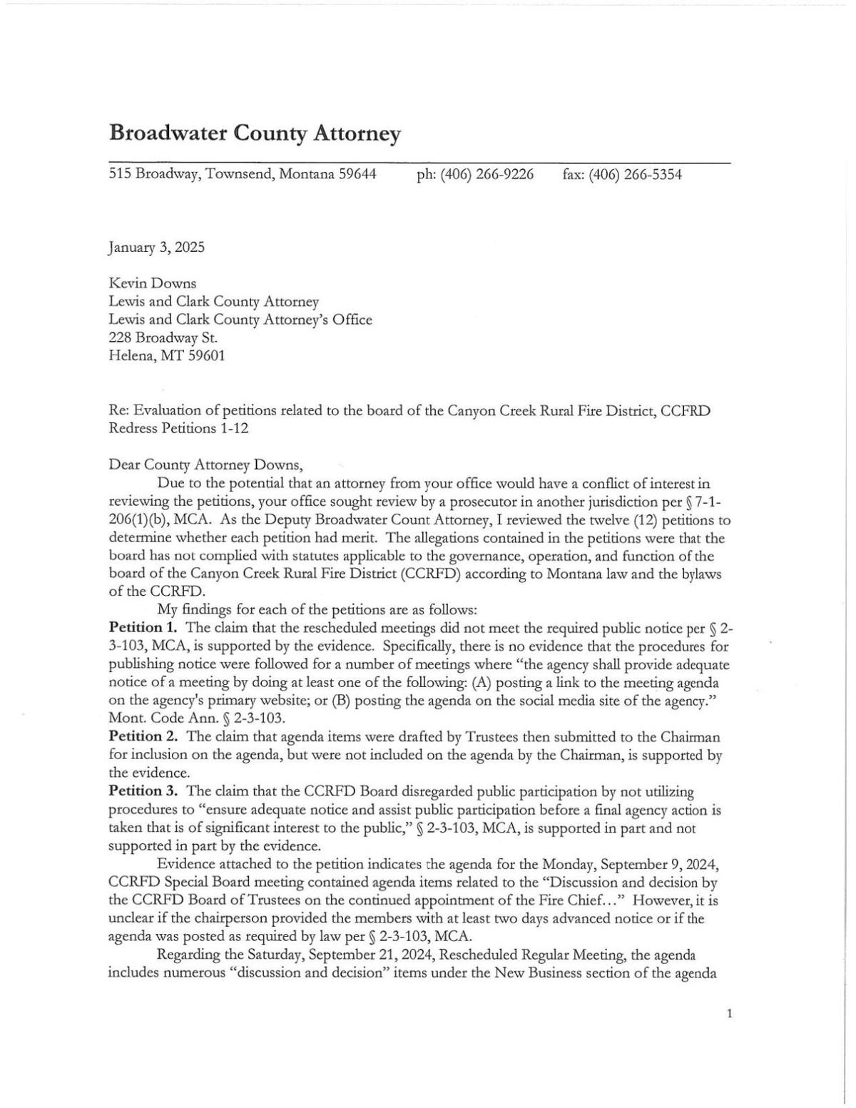 Redress petition findings