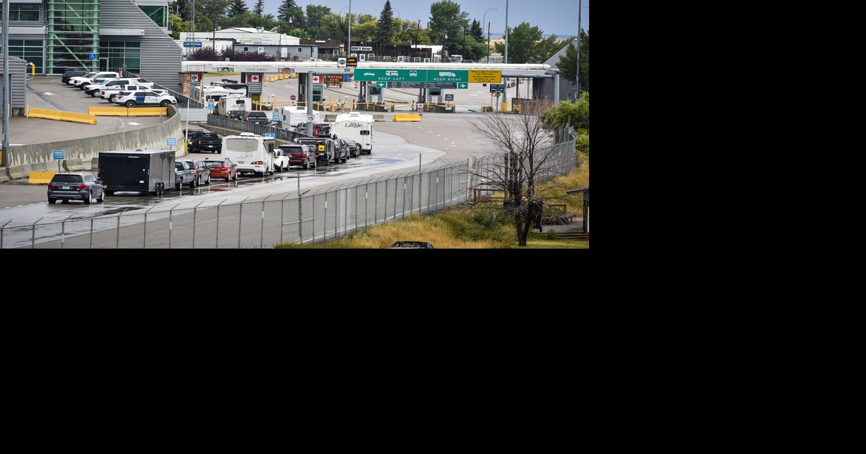 Vehicles line up at the Port of Sweetgrass