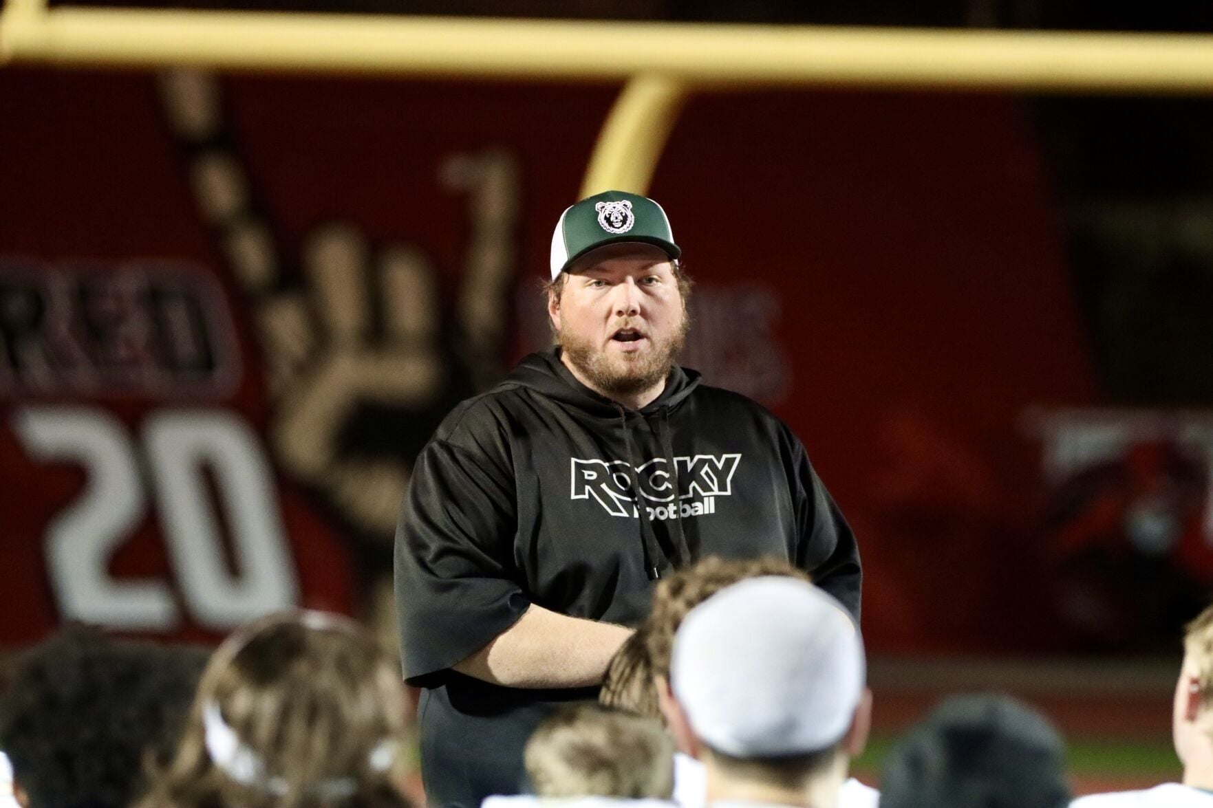 Randy Bandelow on the sidelines during a high-stakes Rocky vs Carroll Football conference matchup