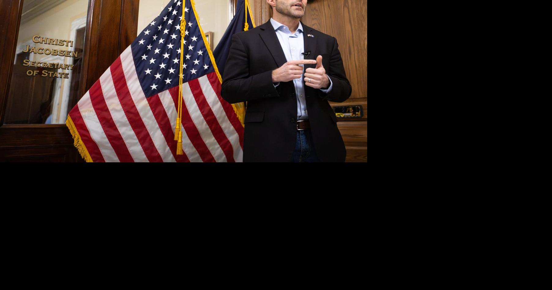 Seth Bodnar talks with press after filing for U.S. Senate