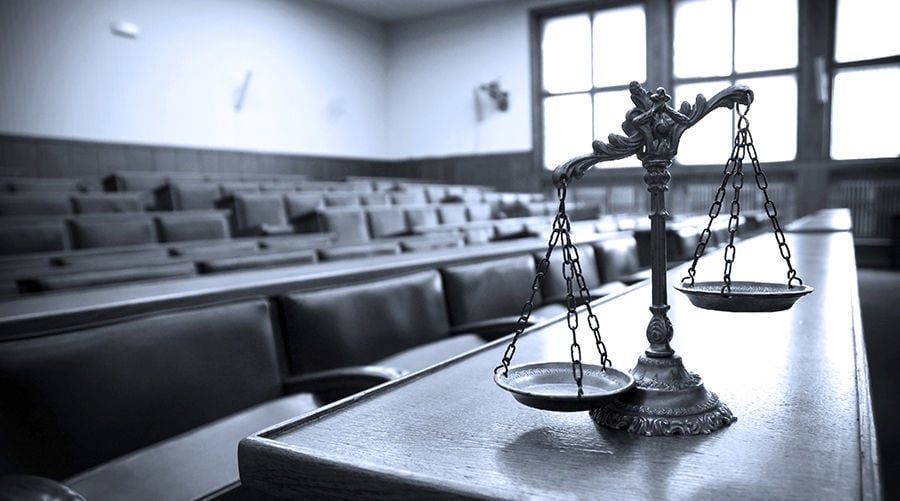 Decorative Scales of Justice in the Courtroom