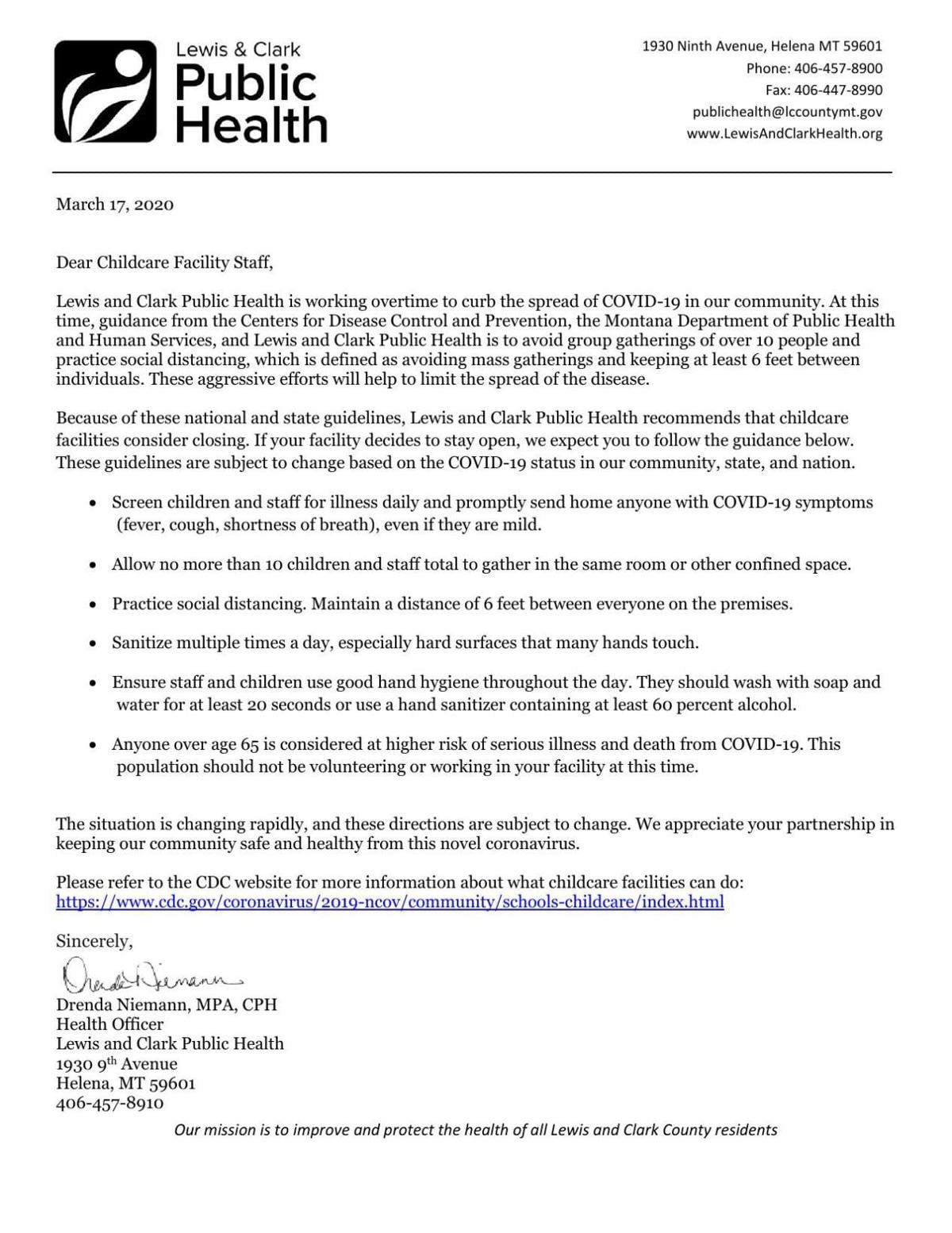 Lewis And Clark Public Health Recommends Day Cares Churches And Theaters Close State Regional Helenair Com