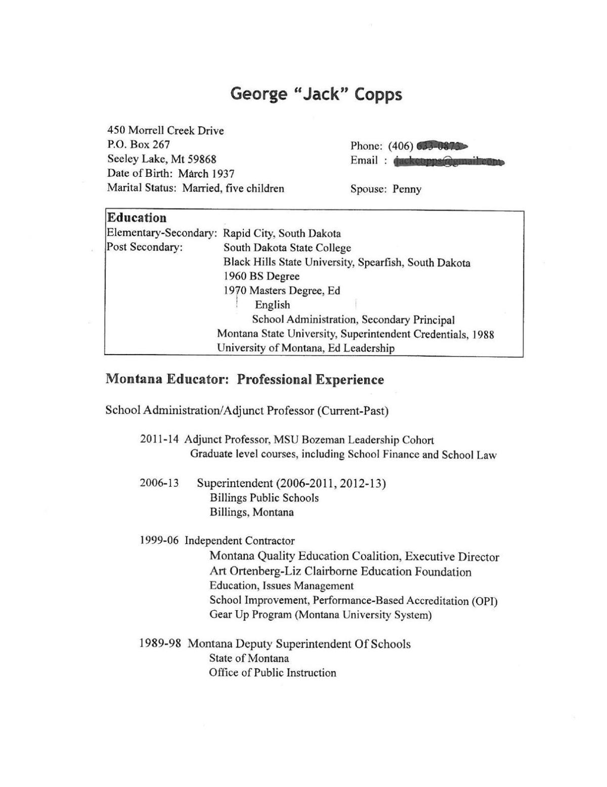 interim superintendent finalist resume