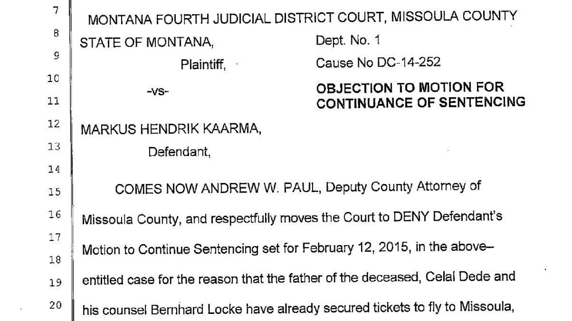 Objection to motion for continuance of sentencing