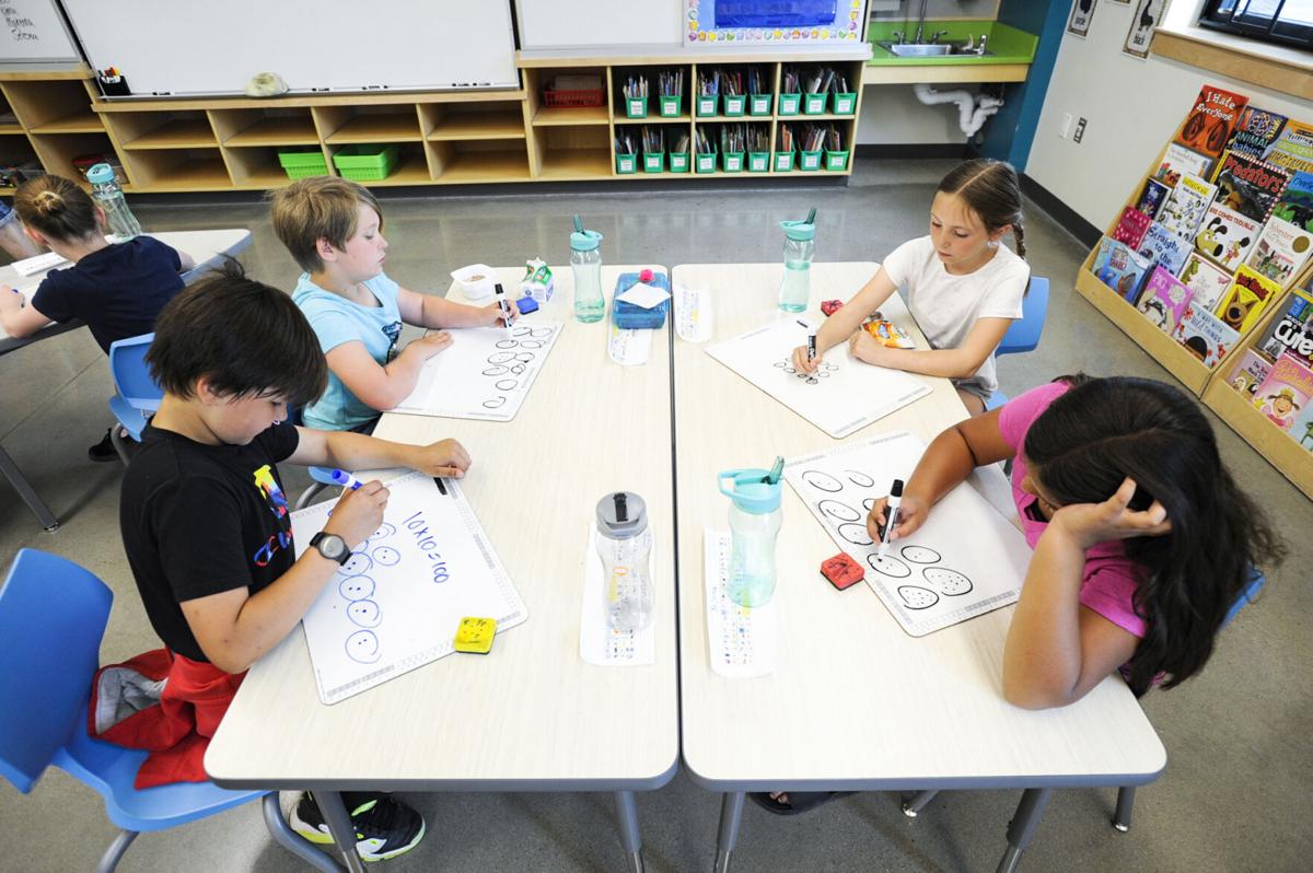 Fourth grade students work on multiplication activities