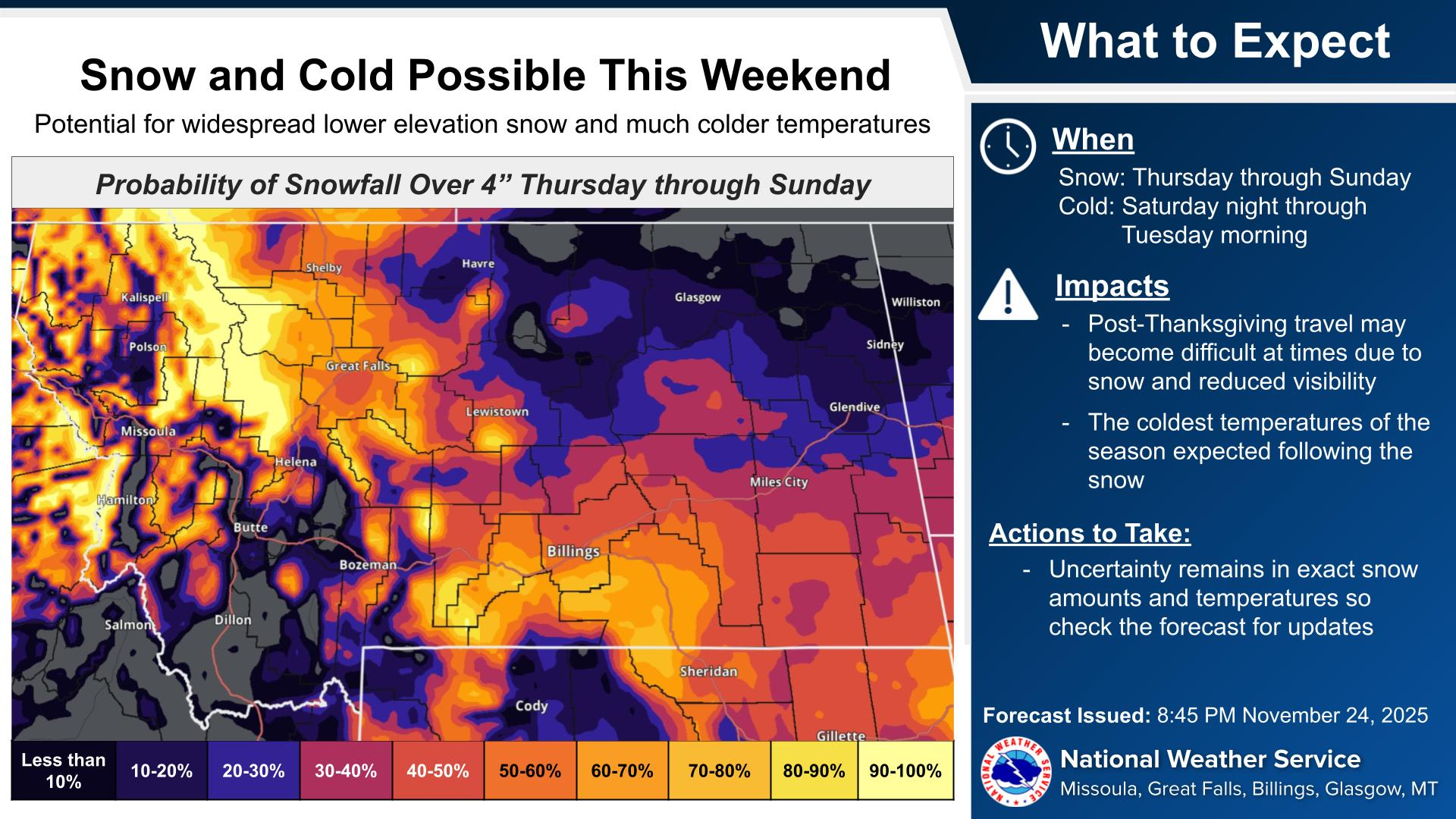 Snow, cold could affect Thanksgiving travel across Montana