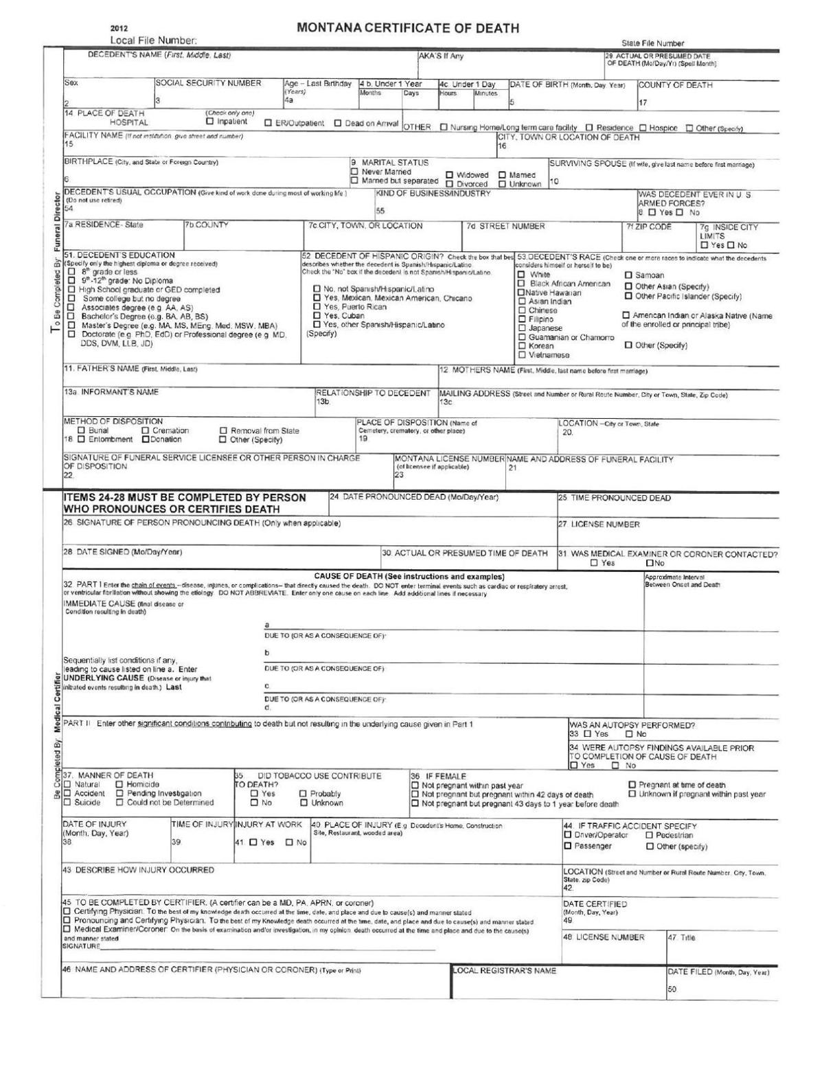 Cause Of Death Certificate And Instructions Helenair Com